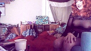 sexy redhead trans woman swallows her 8 inch vibrating dildo deep