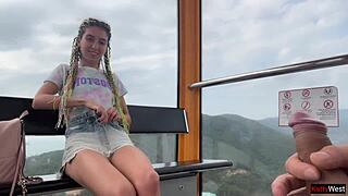 Public dick flashing on Ferris wheel with cum swallow