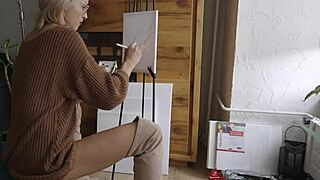 Feeling the beauty while painting her pussy flower