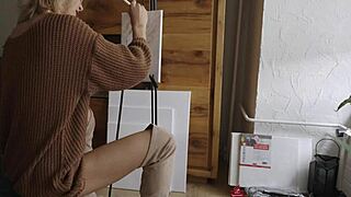 Feeling the beauty while painting her pussy flower