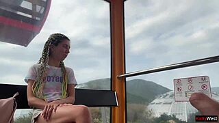 Public dick flashing on Ferris wheel with cum swallow