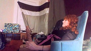sexy redhead trans woman swallows her 8 inch vibrating dildo deep