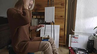 Feeling the beauty while painting her pussy flower