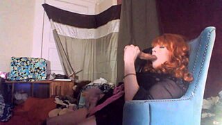 sexy redhead trans woman swallows her 8 inch vibrating dildo deep