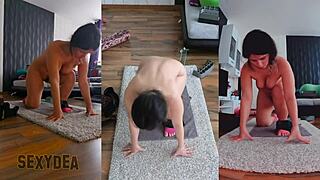 Milf's Naked Gym Workout with Triple Cam Views. Ripped Clothes and Intimate Asshole Exposure.