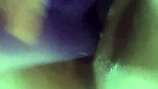 She moans during morning creampie with dildo