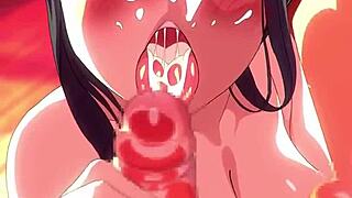Komi san blowjob with big tits and horny cock sucking leading to cumshot