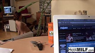 brunette milf feels cum all over her face