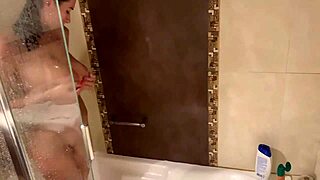 Pervert stepbrother spies on his sister in the shower, masturbating to shoot a huge sperm load on her face