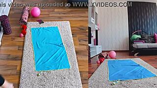 Curvy milf does sweaty naked yoga with dual cam steamy views