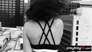 redhead teen skye blue strips and shows pierced nipples