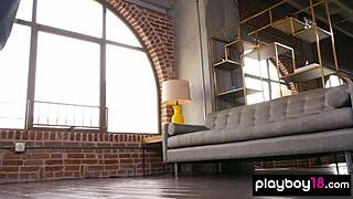 redhead teen skye blue strips and shows pierced nipples