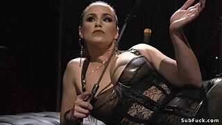Hey, watch this sadist busty dominatrix torment a tied-up guy in lingerie