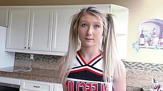petite pigtails cheerleader stepdaughter chats before first intense fuck with older guy. she climaxes hard!