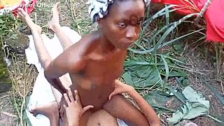 hey, you wanna bang this ebony housewife bent over in the bush?