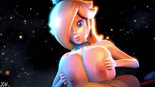 Rosalina and Peach engage in intense titty fuck session with lots of action