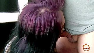 Klaudiaambergirl's ass licking in window ends with cum in mouth