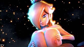 Rosalina and Peach engage in intense titty fuck session with lots of action