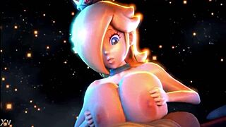 Rosalina and Peach engage in intense titty fuck session with lots of action