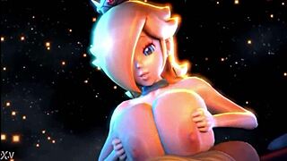 Rosalina and Peach engage in intense titty fuck session with lots of action