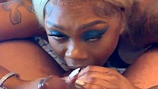 PRETTY FACE EBONY LOVES SUCKING BIG COCK HARD!