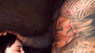 Tatted tart enjoys a liquid lunch with her dark haired beau in total hd