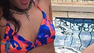 My friend dumped her boyfriend, so we passionately fucked in public at the pool to get revenge.