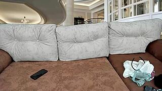 Your stepsister sucks a dildo and strips naked in public view