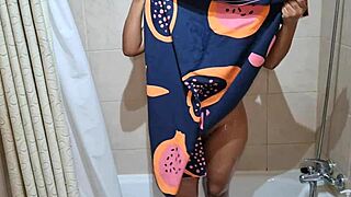 latina girlfriend takes hot shower in bedroom