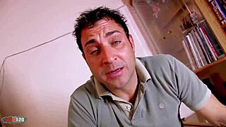 Busty brunette bent over the table and fucked