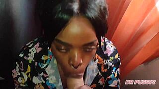 Ebony Babe Gets Deep Blowjob And Facial Cumshot