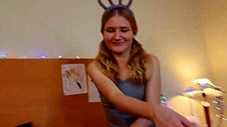 Petite 18-year-old girl sucks huge dick hard, leading to creampie orgasm.