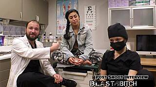 Jasmine roses gets her face fucked backstage, then her back blasted with cum in latex gloves.