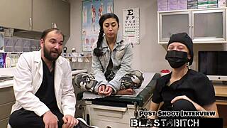 Jasmine roses gets her face fucked backstage, then her back blasted with cum in latex gloves.