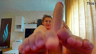 Big Natural Tits Babe Sucks Big Sex Toy. Gives Intense Footjob.