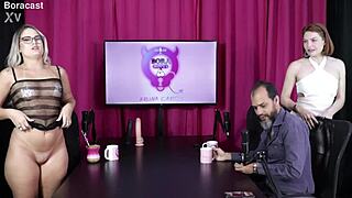 blonde slut and hot redhead get naked for tantric massage in sheer red lingerie