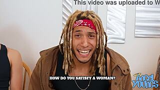 Date show contestant Angel, young 18+, fucks all three possible dates in wild double penetration