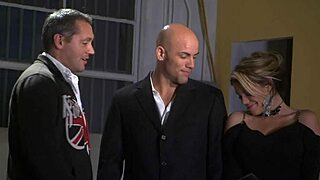 in golden high heels, milf gets licked and fucked with a wild facial finish