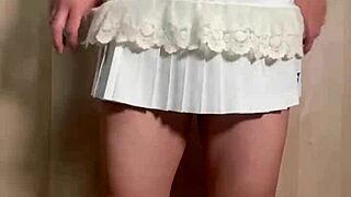 Uniformed Japanese teen in bloomers and tennis outfit endures embarrassing anal and nipple training with buttplug