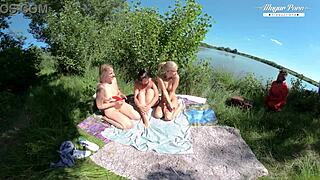 Nesty Sissy & Diane Chrystall in wild forest orgy with escaped prisoner