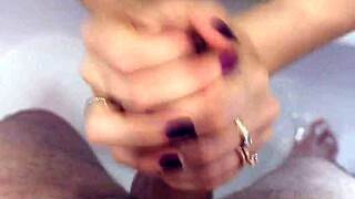 spying on her step son in the shower - washed his cock sucked jerked off and finished in the mouth of the mom said thank you and left