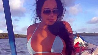 Bold Brazilian Latina Wife Rides Ass on Boat in Bikini.