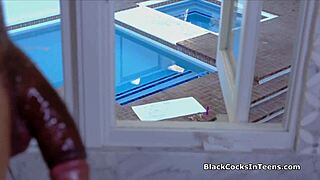 bikini teen gags on big black cock in bathroom deepthroat