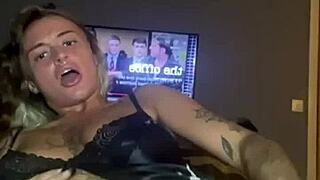 The teen goth whore spreads her legs and fucks her tight pussy