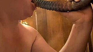 BBW gags on huge dildo!