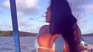 Bold Brazilian Latina Wife Rides Ass on Boat in Bikini.