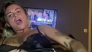 The teen goth whore spreads her legs and fucks her tight pussy