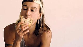 Enjoying Food While Riding In Reverse Cowgirl Position With A Fetish Twist.