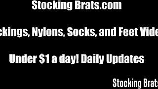 Fishnet lovers sucking each other with passion