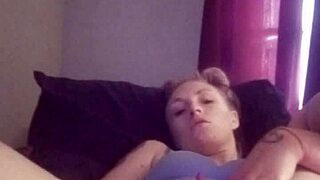 horny snow bunny plays with toys on her shaved pussy